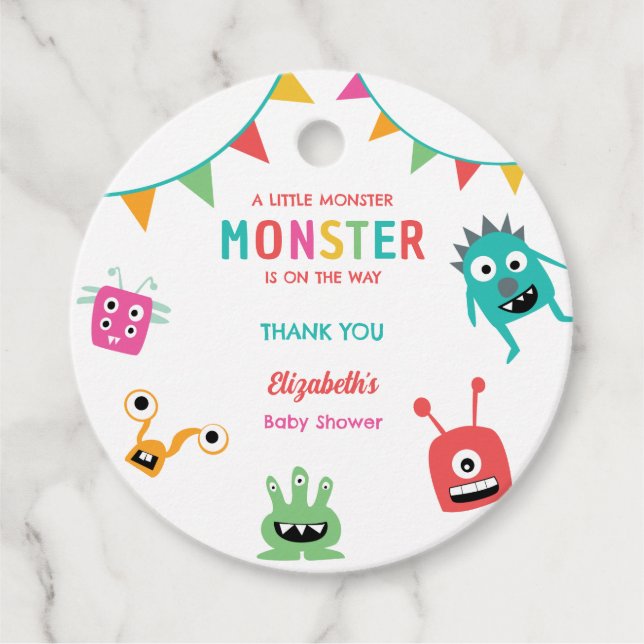 Little Monster on the way Baby Shower Halloween  Geschenkanhänger (Vorderseite)