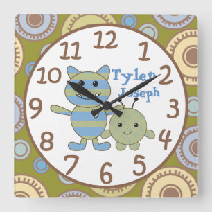 Little Monsters Peeking Baby Wall Clock Quadratische Wanduhr