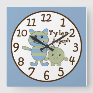 Little Monsters Peeking Baby Wall Clock Quadratische Wanduhr