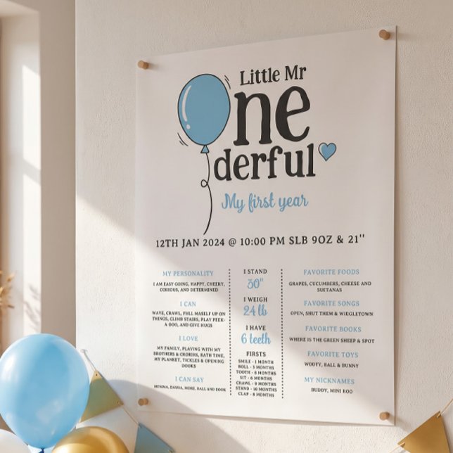 Little Mr Onederful First Bday Milestone Poster (Von Creator hochgeladen)