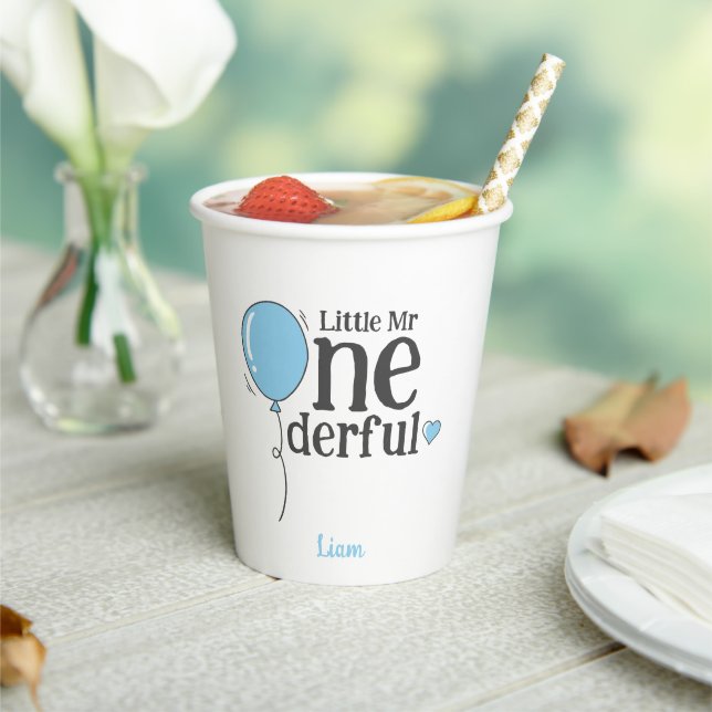 Little Mr Onederful First Birthday Blue individuel Pappbecher (In Situ)
