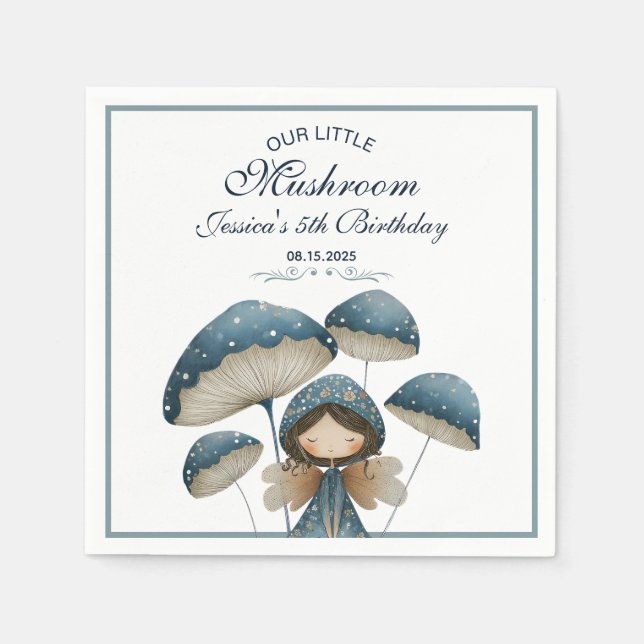 Little Mushroom Blue Fairy Kindergeburtstag Party Serviette (Vorderseite)