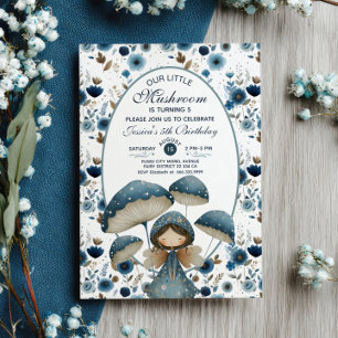 Little Mushroom Fairy Blue Kids's Geburtstagsparty Einladung