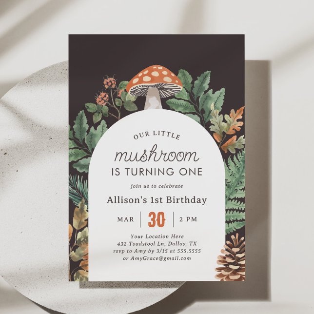 Little Mushroom Woodland Geburtstag Einladung (Von Creator hochgeladen)