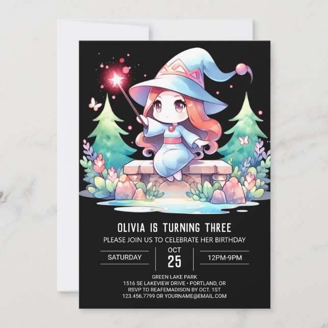 Little Mystical Wizard Geburtstag Einladung (Vorderseite)