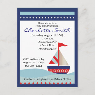 Little Navy Blue Sail Boat Baby Shower Einladung