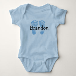 Little Newborn Footprints Blue One Piece Baby Strampler