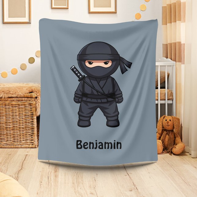 Little Ninja Custom Name Grey Fleecedecke (Von Creator hochgeladen)