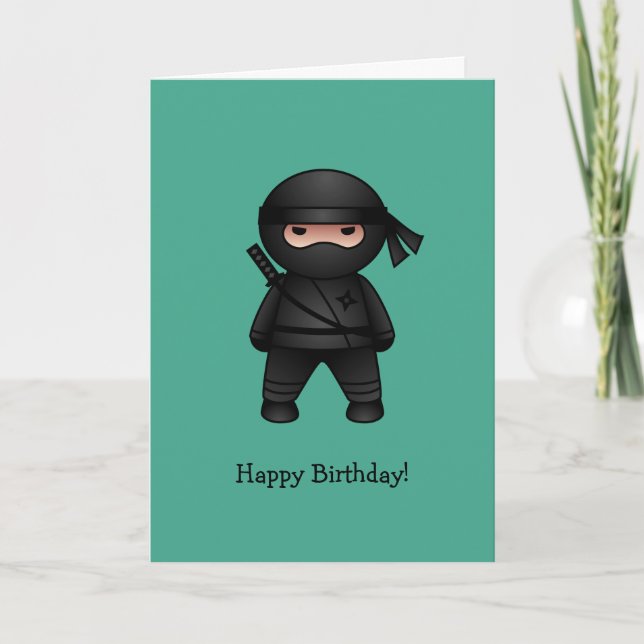 Little Ninja zum grünen Happy Birthday Karte (Vorderseite)