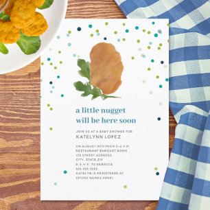 Little Nugget Chicken Nugget Blue Boy Baby Dusche Einladung