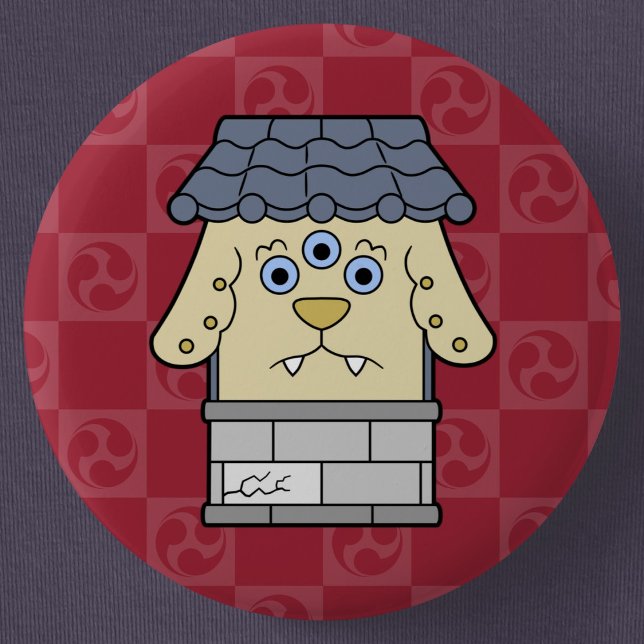 Little Nurikabe Yokai Button (Cute Cartoon Nurikabe Yokai Can Badge- Detail View)