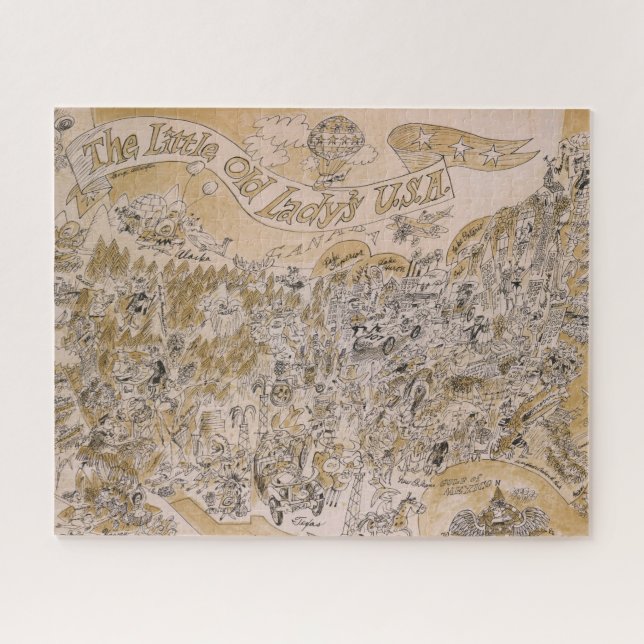 Little Old Lady's U.S.A. Karte (Cartoon) Puzzle (Horizontal)