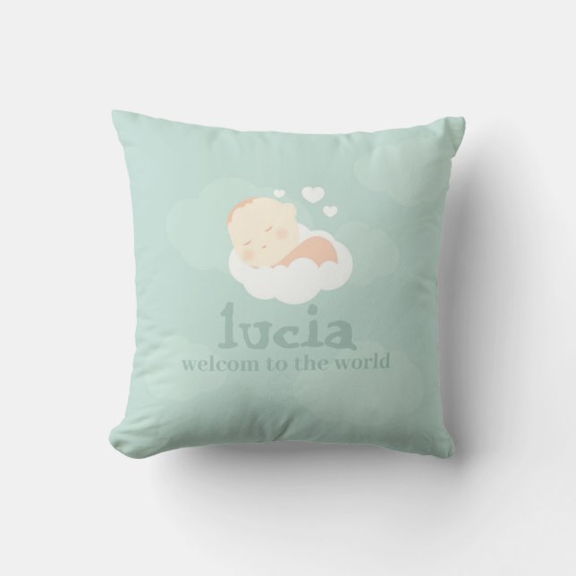 Little One on cloud pillow, New Baby Throw Pillow  Kissen (Vorderseite)