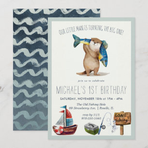Little Otter Fishing 1. Geburtstag Einladung