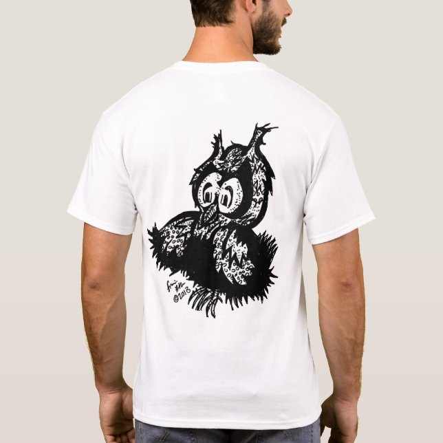 Little Owl auf der Rückseite / SH-Logo auf dem vor T-Shirt (Rückseite)