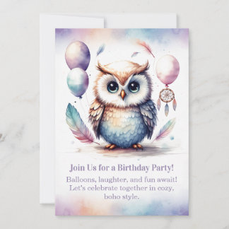 Little Owl Birthday Invitation Woodland Boho Einladung