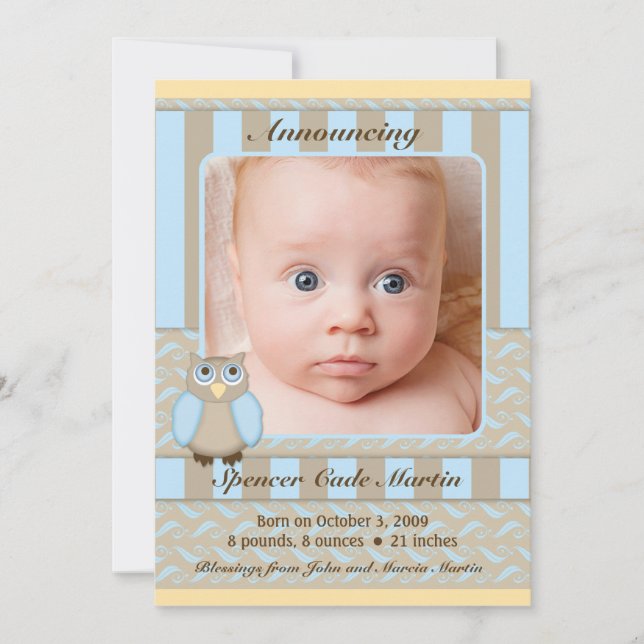 Little Owl Geburtsankündigung Ankündigung (Vorderseite)