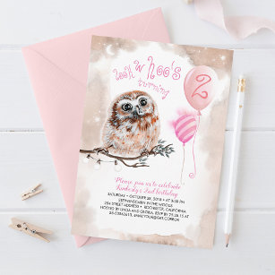 Little Owl Girls Pink zum Geburtstag Einladung