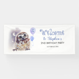 Little Owl Niedlich Blue Birthday Party Banner
