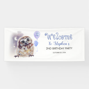 Little Owl Niedlich Blue Birthday Party Banner
