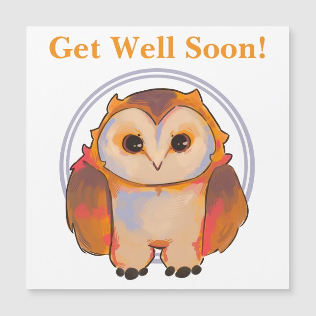 Little Owl, uiltje, get Well soon Magneteinladung (Vorderseite)