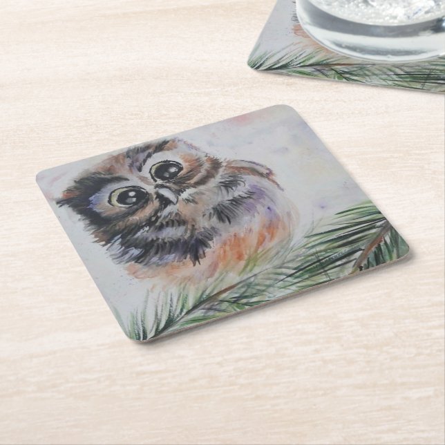 Little Owl Wasserfarbe Untersetzer (angewinkelt)