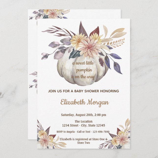 Little Pampkin, Blume Kinderdusche Einladung (Vorne/Hinten)