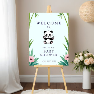Little Panda Greenery Baby Dusche Begrüßungszeiche Poster