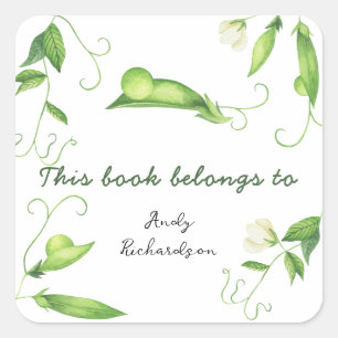 Little Pea Baby Shower - Dieses Buch gehört Quadratischer Aufkleber