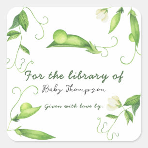 Little Pea Baby Shower - Für die Bibliothek von Quadratischer Aufkleber