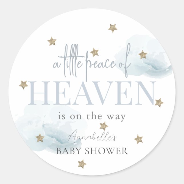 Little Peace of Heaven Blue Boy Baby Shower Runder Aufkleber (Vorderseite)