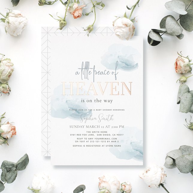 Little Peace of Heaven Blue Cloud Boy Baby Shower Folieneinladung (Little Peace/Piece of Heaven Invitation)