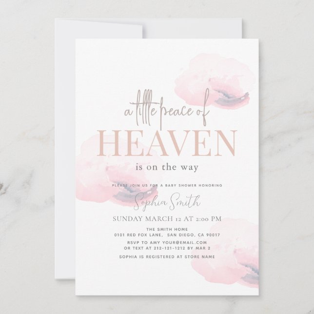 Little Peace of Heaven Girl Pink Cloud Baby Dusche Einladung (Vorderseite)