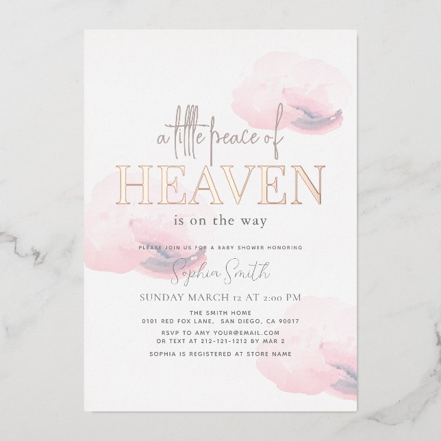 Little Peace of Heaven Pink Cloud Girl Baby Shower Folieneinladung (Vorderseite)