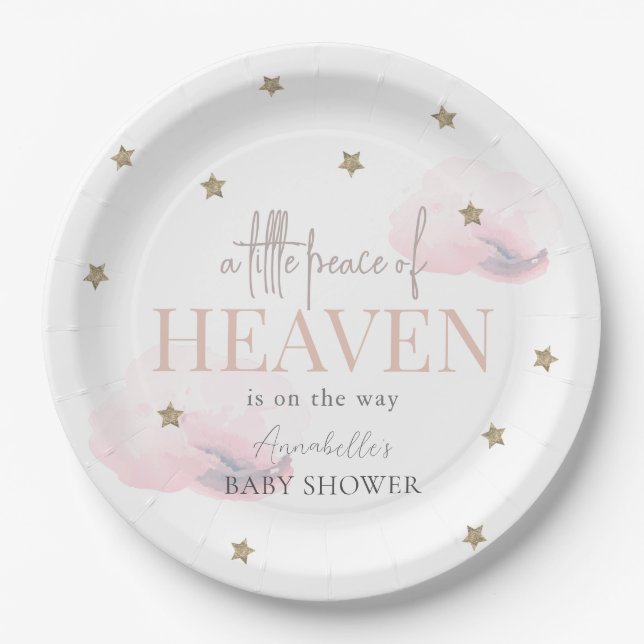 Little Peace of Heaven Pink Girl Baby Shower Pappteller (Vorderseite)