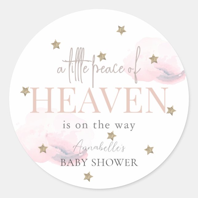 Little Peace of Heaven Pink Girl Baby Shower Runder Aufkleber (Vorderseite)