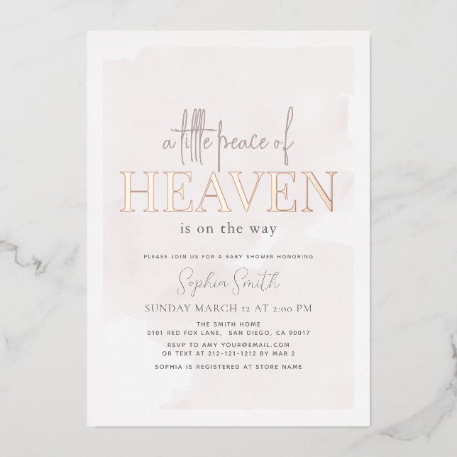 Little Peace of Heaven Pink Sky Girl Baby Dusche Folieneinladung (Vorderseite)