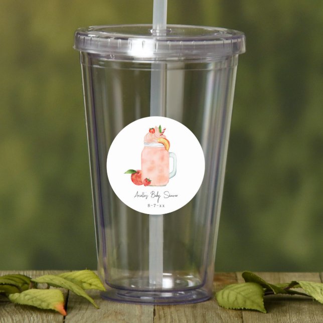 Little Peach Fruit Smoothie Girl Babydusche Runder Aufkleber (Von Creator hochgeladen)