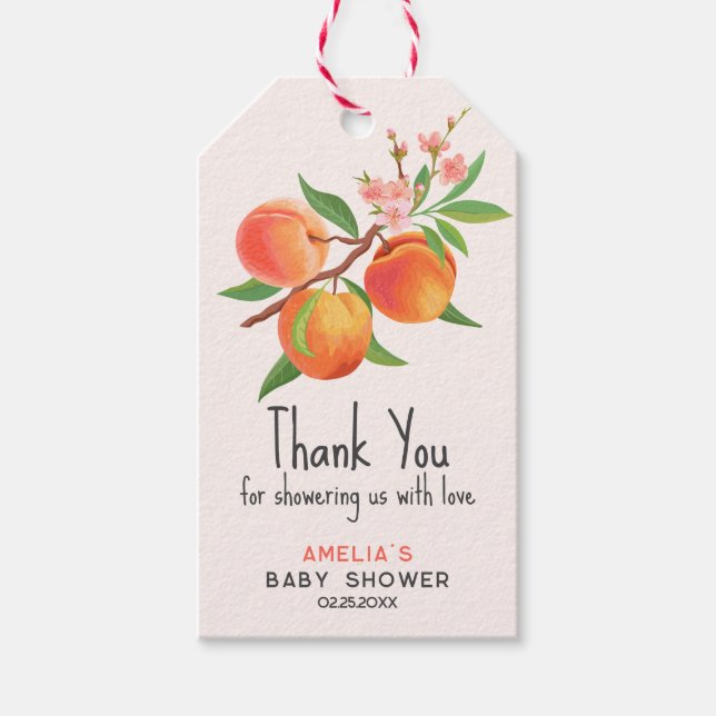 Little Peach Is On The Way Baby Shower Thank You Geschenkanhänger (Vorderseite)
