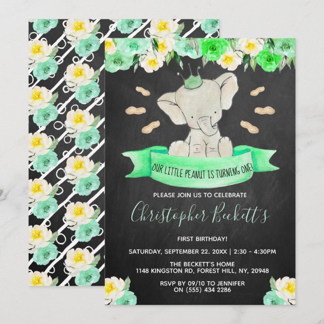 Little Peanut 1. Geburtstag Einladung (Vorne/Hinten)