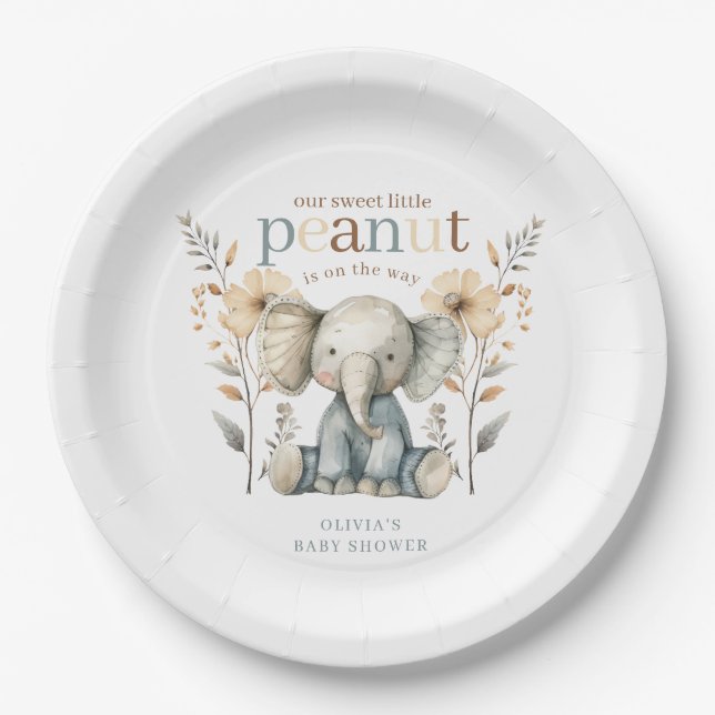 Little Peanut Blue Baby Elephant Paper Plate Pappteller (Vorderseite)