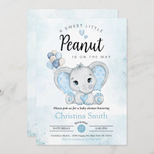 Little Peanut Blue Elephant Baby Boy Dusche Einladung