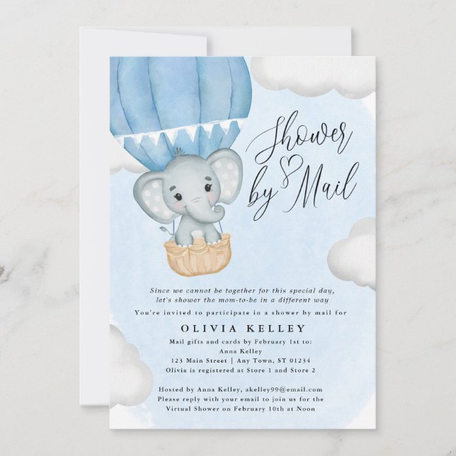 Little Peanut Blue Elephant Baby Shower by Mail Einladung (Vorderseite)