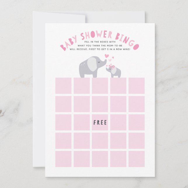Little Peanut Elephant Baby Shower Bingo Game Pink Einladung (Vorderseite)