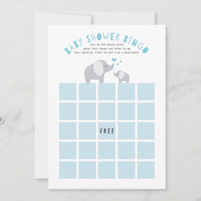 Little Peanut Elephant Baby Shower Bingo Spiel Blu Einladung (Vorderseite)