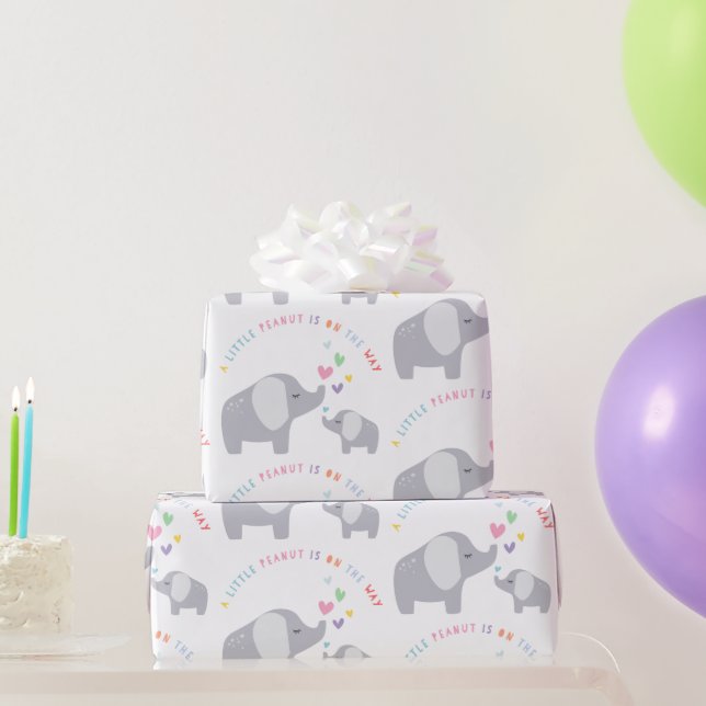 Little Peanut Elephant | Babydusche | Regenbogen Geschenkpapier (Partygeschenke)