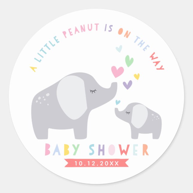 Little Peanut Elephant | Babydusche | Regenbogen Runder Aufkleber (Vorderseite)