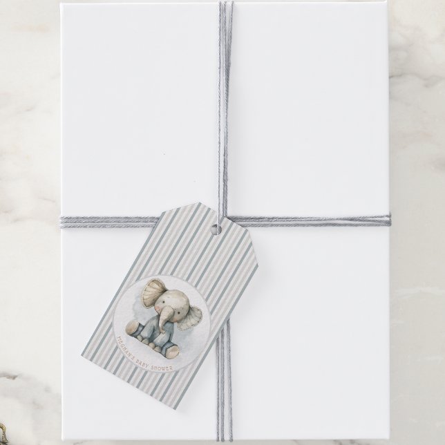 Little Peanut Elephant Blue Striping Baby Dusche Geschenkanhänger (Von Creator hochgeladen)