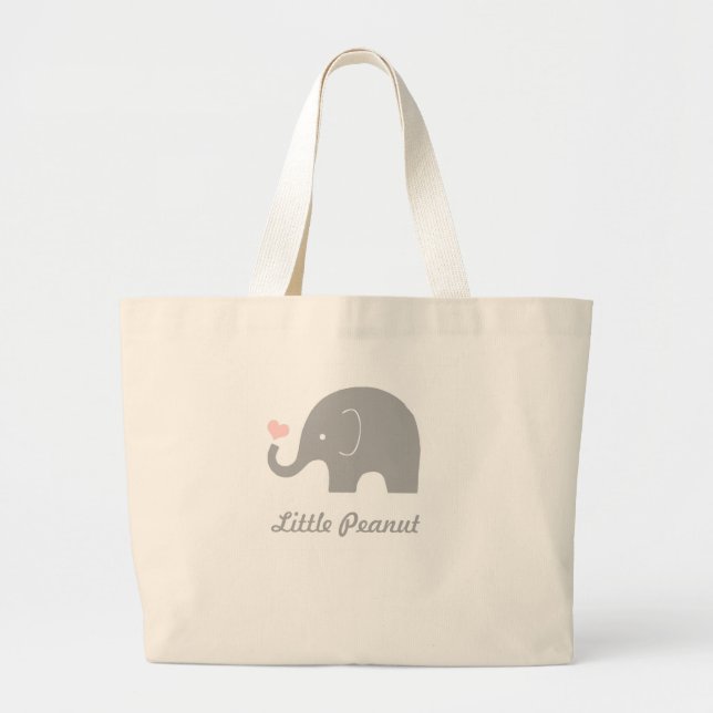 Little Peanut Elephant Tote Bag, rosa Herz Jumbo Stoffbeutel (Vorne)