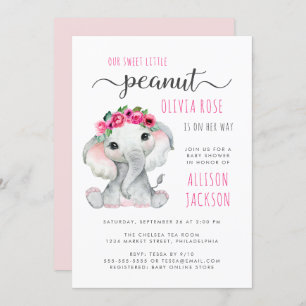 Little Peanut Elephant Watercolor Baby Dusche Einladung